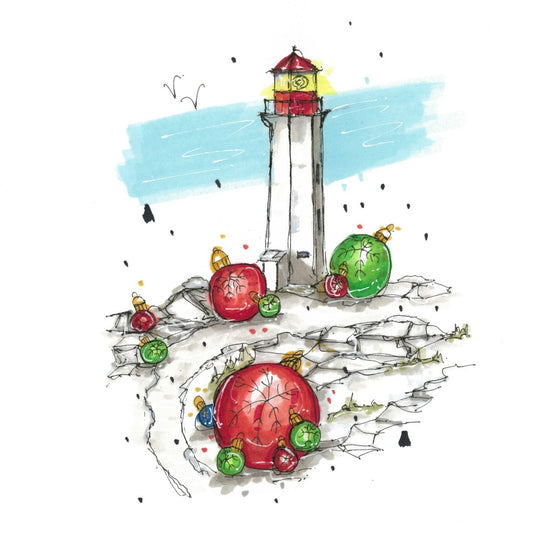 Peggy's Cove Baubles: 4.25"x5.5" Greeting Card with Envelope / Fineliners and alcohol-based markers / Architectural sketch