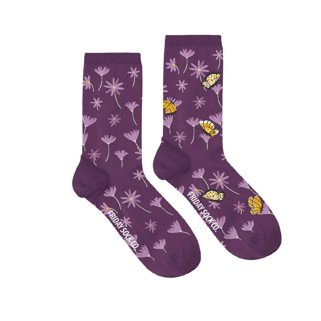 Friday Sock Co. - Women's Socks | Flower Purple Blue Aster | Seed Paper Tag