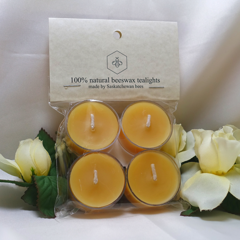 Tu-Bees Honey & Beeswax Candles - 100% Natural Beeswax Clear Cup Tealights - Package of 4