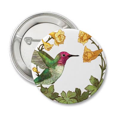 Hummingbird & Larkspur  1" Button Pins