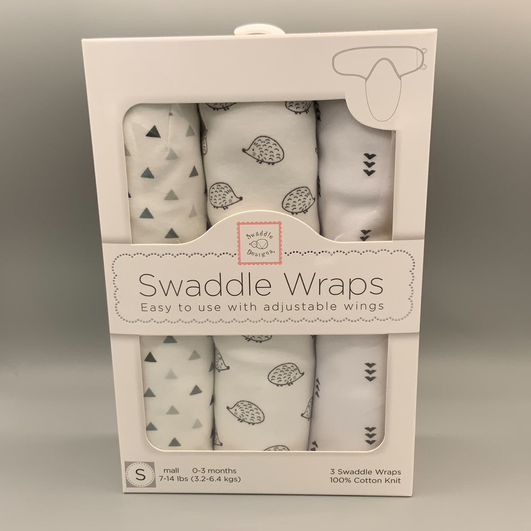 Swaddle Wrap - Premium Cotton (Set of 3) Tiny Hedgehog, Soft Black