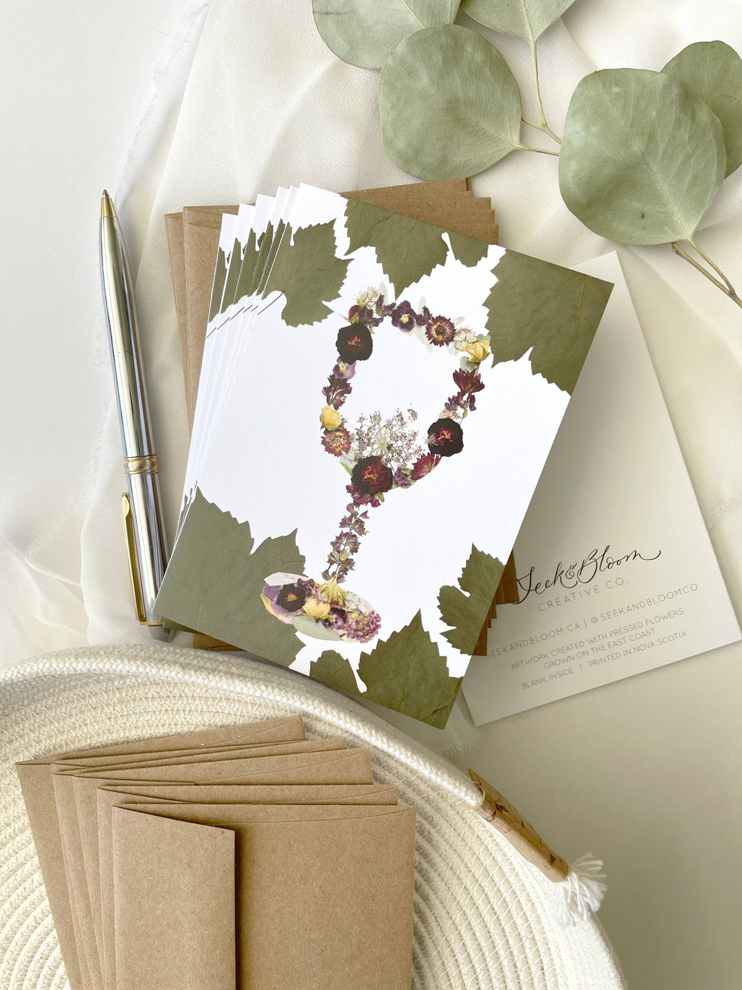 Seek & Bloom Creative Co. - Note Card Set of 6,  Floral Wine Glass